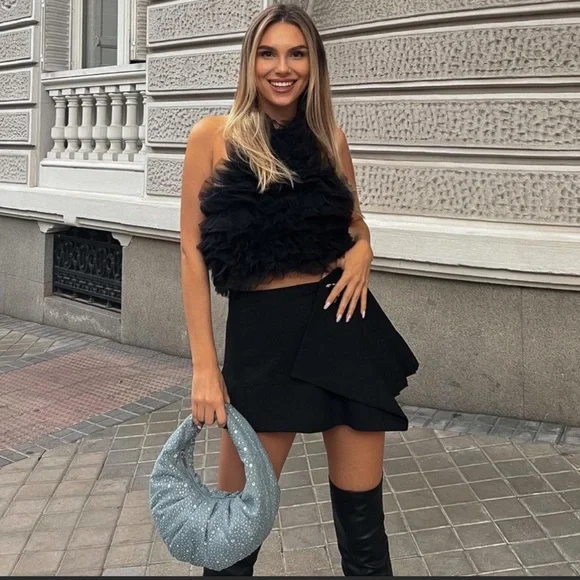 ZARA DIAMANTE OVAL SHAPED DENIM BAG - Picture 3 of 15